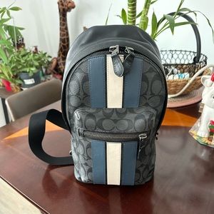 Coach West Pack In Signature Canvas With Varsity Stripe Crossbody Bag